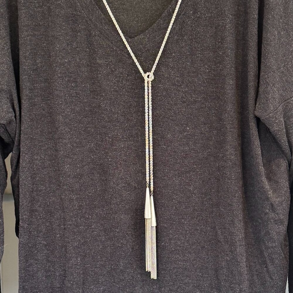 Kendra Scott KS Phara Tassel Convertible Necklace Lariat Rope Matte Silver Tone